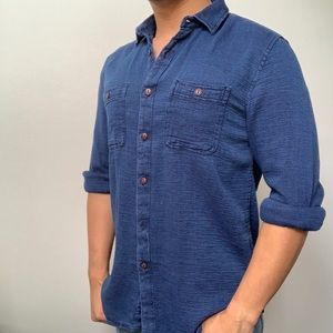 Men’s Blue Textured Slim Fit M Button Up